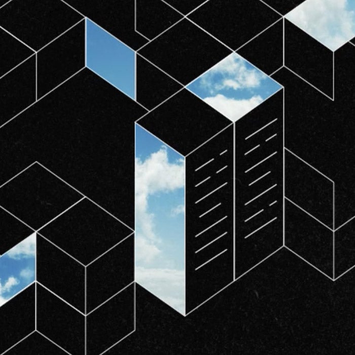 Clouds are shown in the background behind server-shaped boxes